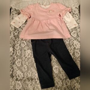⚜️ Carter's Baby Girl 3 Piece Shirt And Pants Outfit - 6 Months